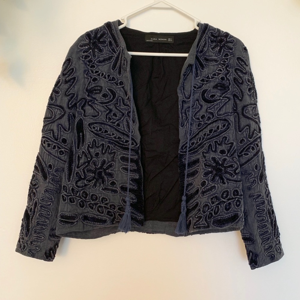 Zara Blue Patterned Blazer Women’s Size Small